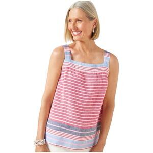 Talbots Square Neck Linen Striped Top. Sz L. NWOT